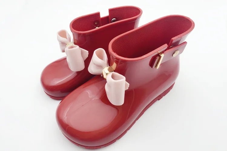 Мини крем запах девушки дождь Сапоги и ботинки для девочек Детские Todder 1-8years лук очаровательны для девочек модные ботинки Нескользящие Водонепроницаемая Обувь Sapato - Цвет: Красный