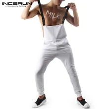INCERUN Solid Color Fashion European And American Men Pocket Straps Jumpsuit Overalls Loose Casual Streetwear Jumpsuit 5XL