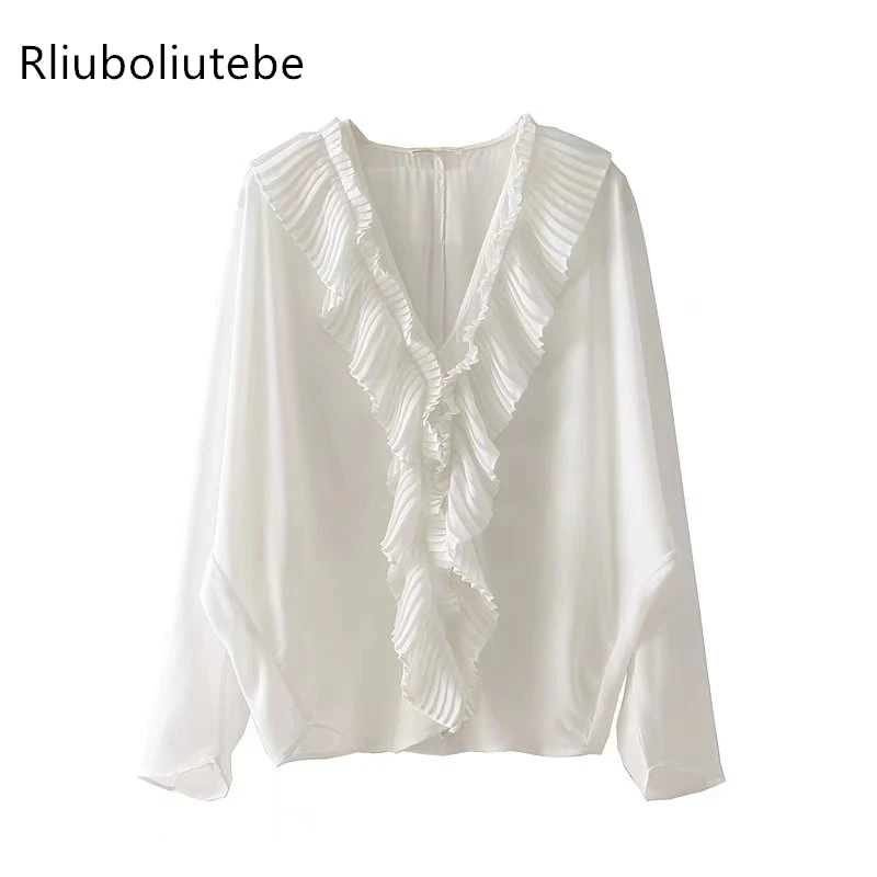Tiered Blouse Women With Frills Ruffles Long Sleeve V Neck