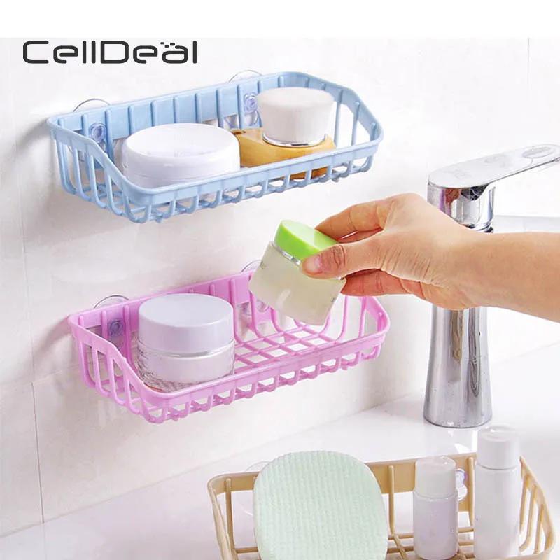 

CellDeal Plastic Kitchen Accessories 1 Pc Sink Shelf Double Suction Cup Sponge Drain Rack Multifunction Storage Racks
