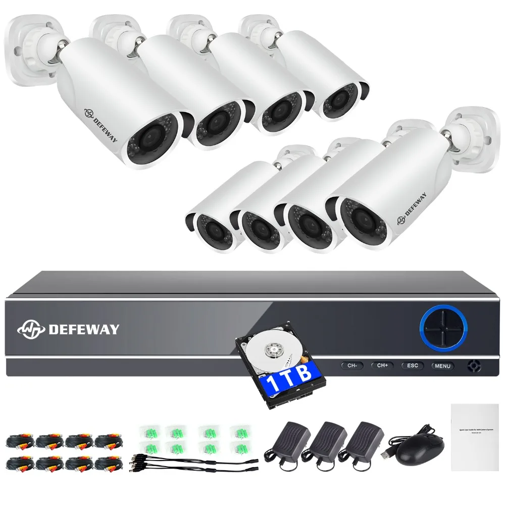 Камера видеонаблюдения DEFEWAY 8 каналов 1080P DVR шт. 2 МП ночное видение жесткий диск 1