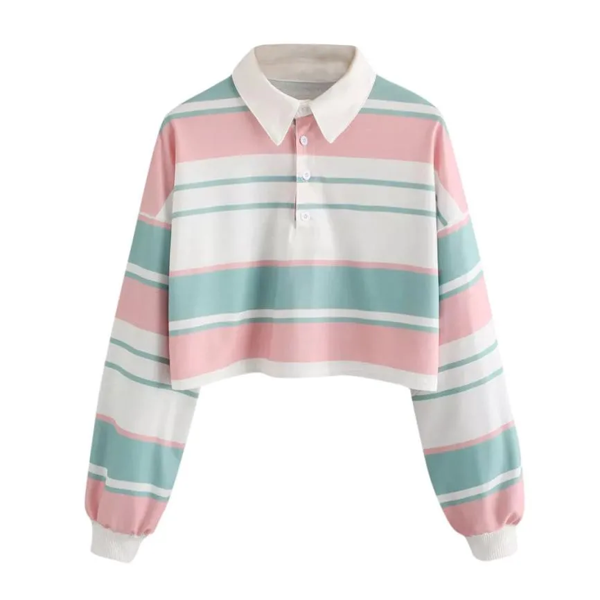 

Fashion Women Shirt Casual Loose Long Sleeve Female Tops Sweatshirt For Women Colorful Striped Pullover Top Blouse S-XXL HX0527