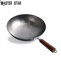 Master Star 32/34 см традиционный ручной работы Wok старомодный Железный Wok без покрытия антипригарная газовая плита Wok кухонная посуда горшок