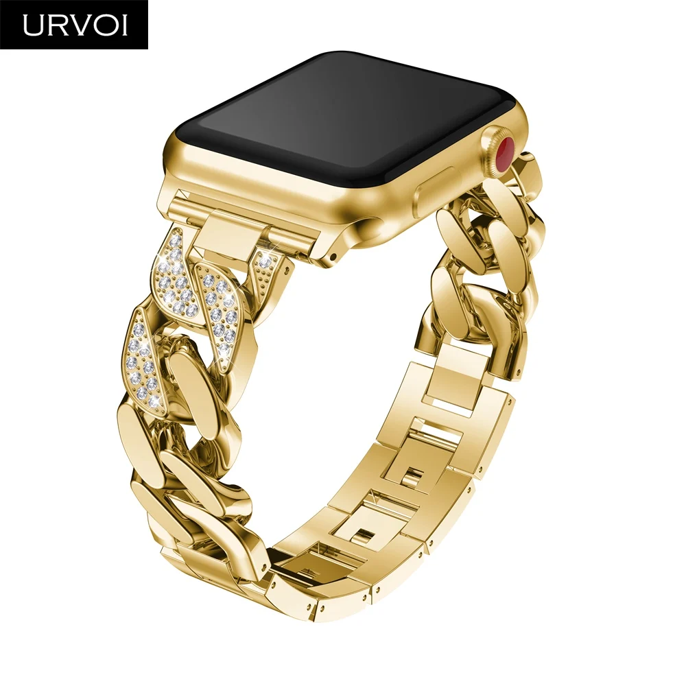 URVOI ковбойская цепь для Apple Watch series 5 4 321 ремешок из нержавеющей стали iWatch сияющий