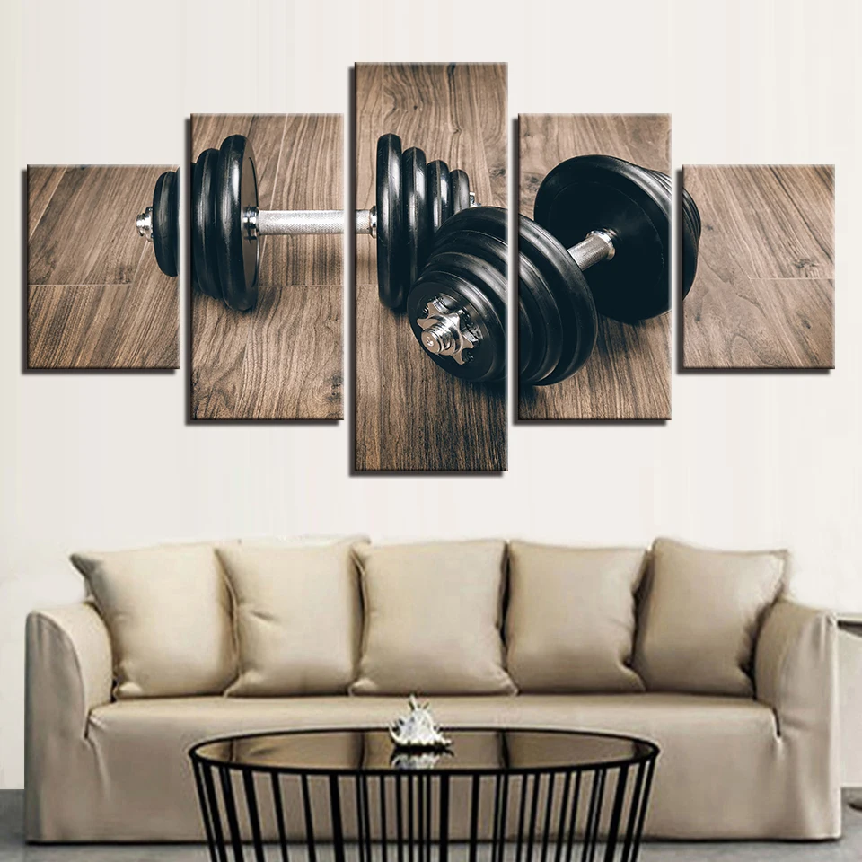 

Wall Art HD Prints Pictures Home Decor Posters On Canvas 5 Pieces Fitness Gym Sports Dumbbells Paintings Living Room Framework