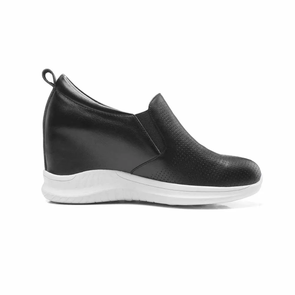 Vulkanisierte Hollow Sneaker Hollow Krazing Casual weiß Leder Topf Blumen black Runde Schuhe Schwarzes Plattform white Kappe Erhöht Stickerei Superstar Echtes Keil L01 zqOz14