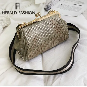

Herald Fashion Women Messenger Bags New Brand Leather Wide Strap Female Shoulder Bags Luxury Diamond Ladies' Crossbody Flap Bags