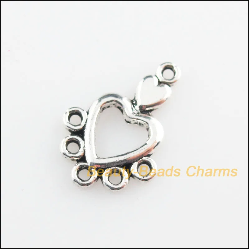 45 New Connectors Tiny Heart Tibetan Silver Color Charms 13x19mm