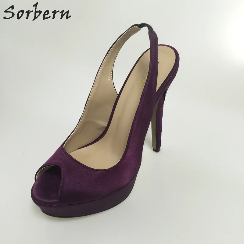 Sorbern Custom Color Wedding Shoes Grape Silk Slingbacks Women Pump
