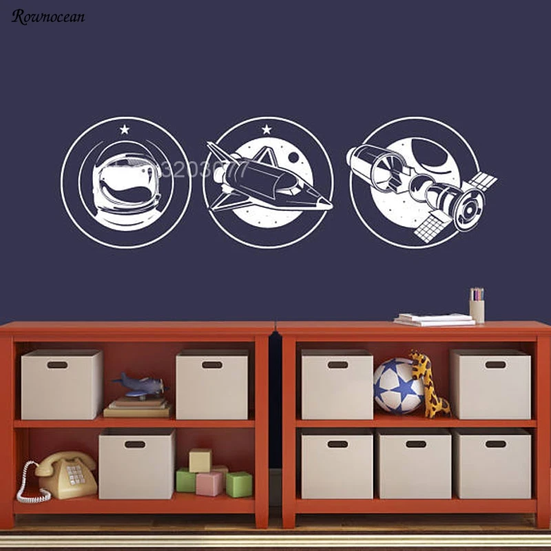 3 قطعة/المجموعة فضاء spacecrafts سفن الجدار ملصق ديكور المنزل للأطفال غرفة الفينيل جدار الشارات نوم خلفيات الفضاء z237