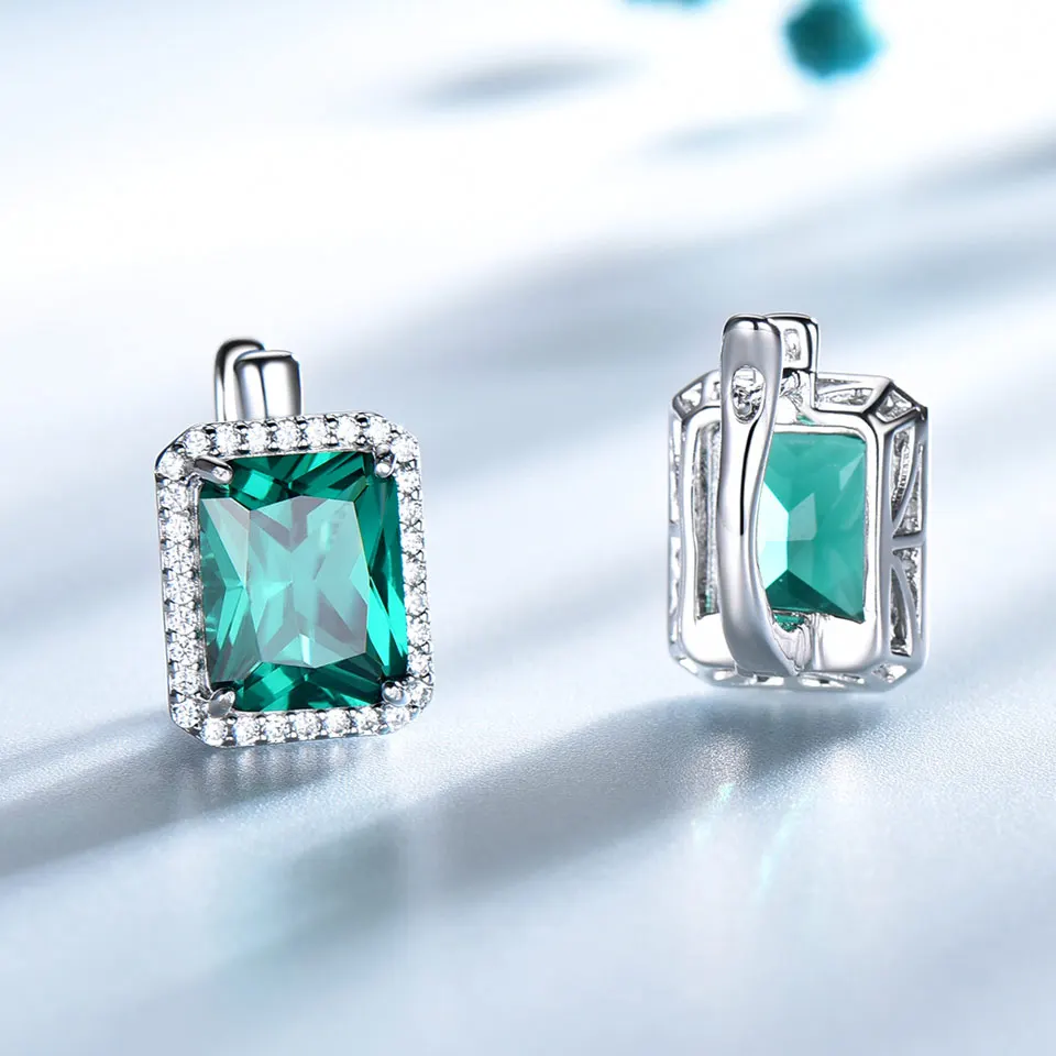 Najtaniej UMCHO Luxury Rectangle utworzono szmaragdowe klipsy Solid 925 Sterling Silver kolorowy kamień szlachetny kolczyki dla kobiet Fine Jewelry