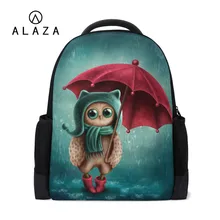 ALAZA милая сова с принт зонтики рюкзак для женщин и детей большое пространство сумка для ноутбука простой дизайн школьная дорожная сумка через плечо