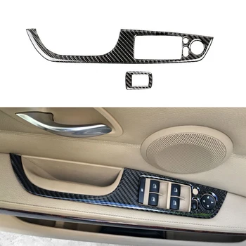 

Carbon Fiber Auto Car Interior Window Lifter Switch Button Frame Cover Decorative Protective Stickers For BMW E90 E93 3 Series