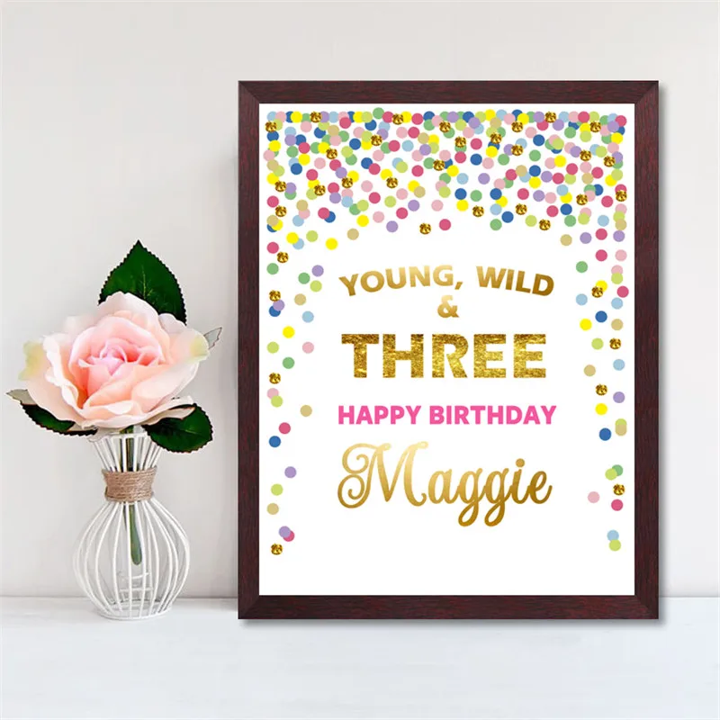 

Three Birthday Customize Printable Poster Colorful Dot Nursery Decor Baby Girl Art Poster Birthday Gift