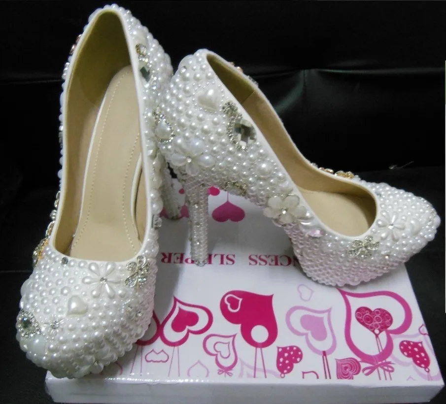 2016 White Gorgeous Crystal Diamond Bridal Shoes for Wedding Full pearls Beaded High-heeled Bridesmaid Party Prom Women shoes gorgeous full pearls high heel lady s formal jeweled women s beaded bridal evening wedding prom party bridesmaid shoes
