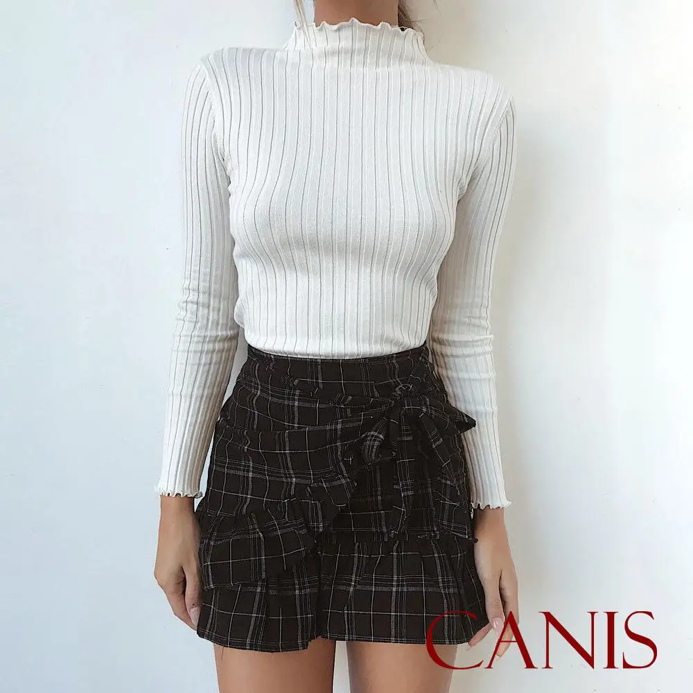 Blouses Knit Longues blanc Col Manches Noir Slim Automne rose Hiver Casual À Couleur Blouse Solide Femmes Chaud Roulé Dames EqUZw10tnx