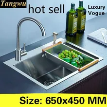 Роскошный vogue кухня ручная раковина одинарная мойка высокой емкости мыть овощи 304 нержавеющая сталь 650x450 мм