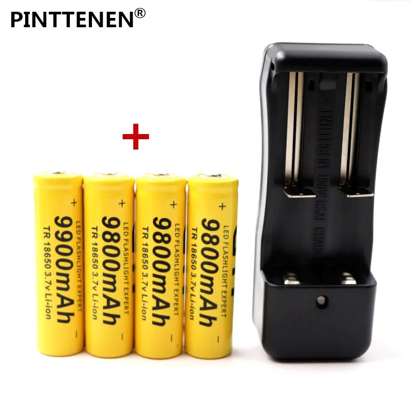 Pinttene 18650 3,7 V перезаряжаемая батарея 9800 mAh литий-ионная батарея зарядное устройство для батареи 18650 фонарик с Европейским - Цвет: 4 PCS