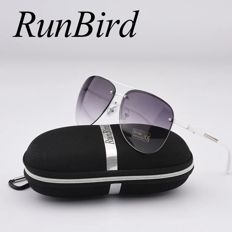 RunBird Модные женские солнцезащитные очки, популярные фирменные дизайнерские полуоправы, роскошные мужские классические солнцезащитные очки, чехол R045 - Цвет линз: Белый