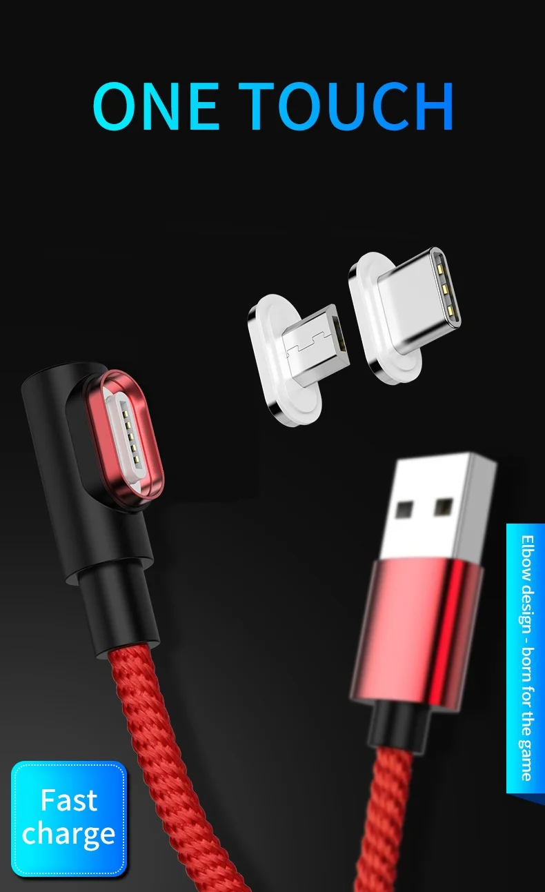 Магнитный кабель Micro USB кабель 90 DegreeType C Быстрая зарядка для samsung S8 S9 huawei P20 P30 USB C Microusb кабель для передачи данных