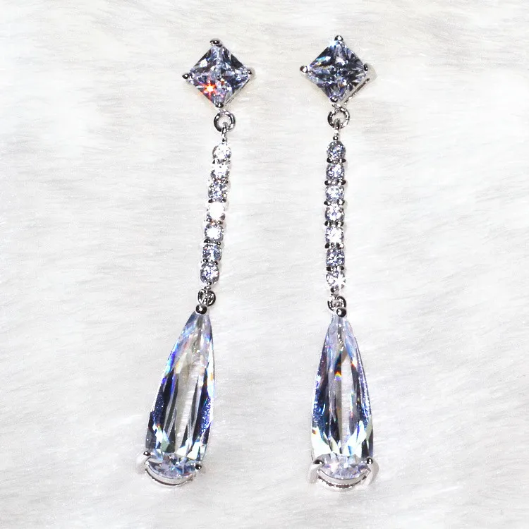 Buy Water drop shaped translucent long earrings pins