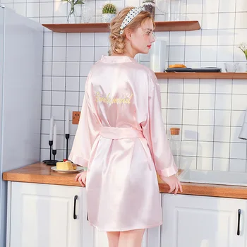 

New Style Embroidery Ladies' Sexy Rayon Short Robe Women Elegant Print Bridesmaid wedding pajama Bathrobe Nightdress Size M-XXL