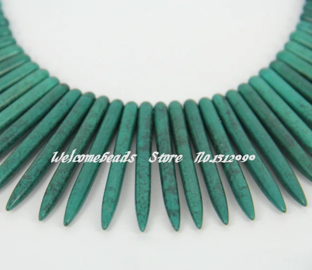 95pcs/str Spike Green Tur quoise Beads, Loose Stone Bracelet Charms Graduated Tusk Stick Neckalce DIY Jewelry 5x20-48mm