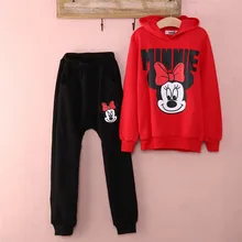Детские топы с капюшоном и длинными рукавами с изображением Минни Маус для маленьких девочек; длинные штаны; спортивные костюмы; комплекты одежды для маленьких девочек; сезон осень-зима