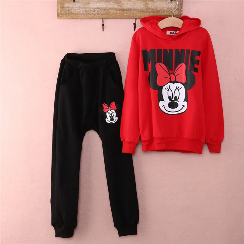 

Kids Baby Girls Kids Cartoon Minnie Mouse Long Sleeve Hooded Tops Long Pants Tracksuits Autumn Winter Baby Girls Clothes Sets