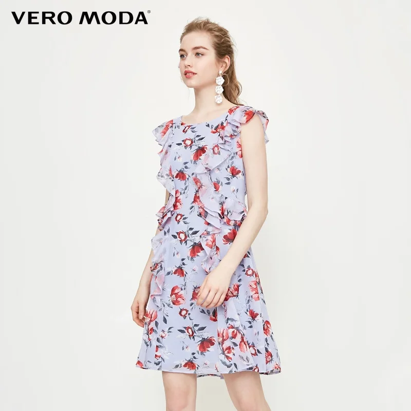 Vero Moda 2019 летнее платье женское пляжное без рукавов шифоновое с цветами |