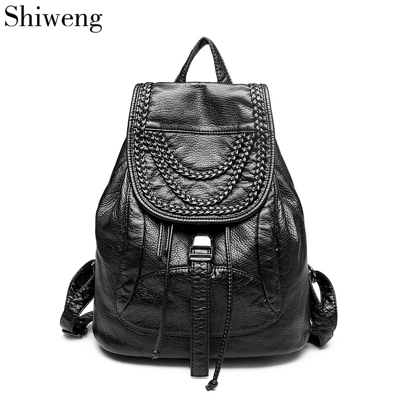

shiweng 2019 Fashion Women Backpack Leather Backpacks for Girls Female woman Shoulder Bag Ladies Travel Backpack Bags