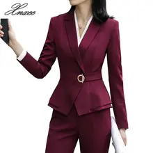 Зимний костюм для женщин комплект из двух предметов формальный длинный рукав Тонкий Блейзер и брюки офисная Дамская одежда размера плюс