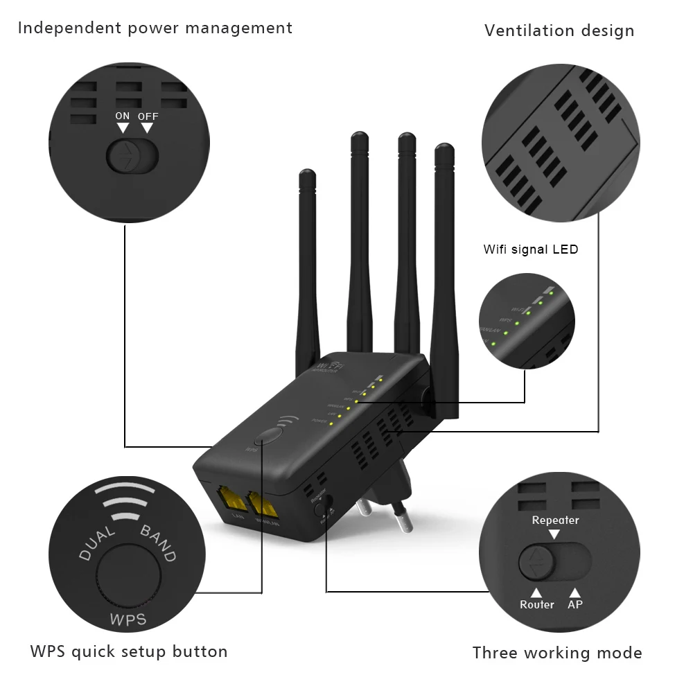 Wavlink AC1200 2 4GHz 5GHz Dual Band AP Wireless wifi Repeater AC Extender Repeater Router WPS 5