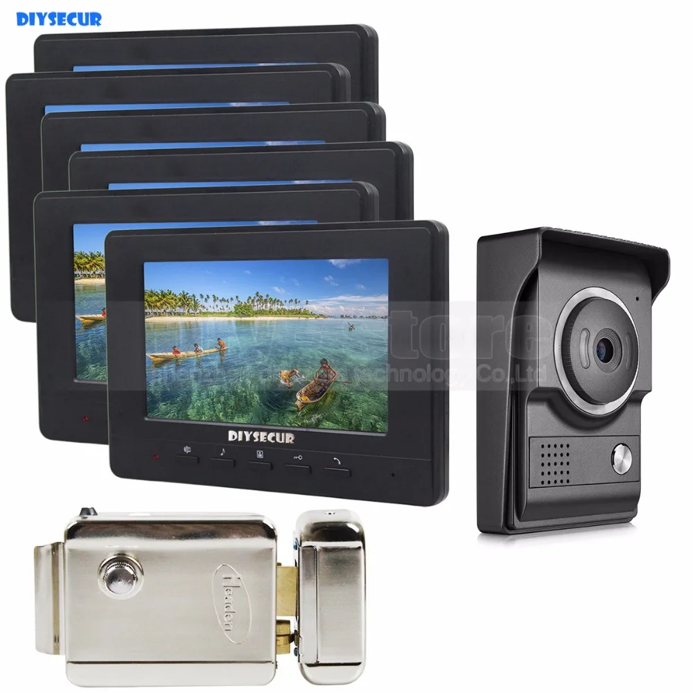 

DIYSECUR 7inch Video Intercom Video Door Phone 700TV Line IR Night Vision HD Camera + Electric Lock for Home Office Factory 1V6
