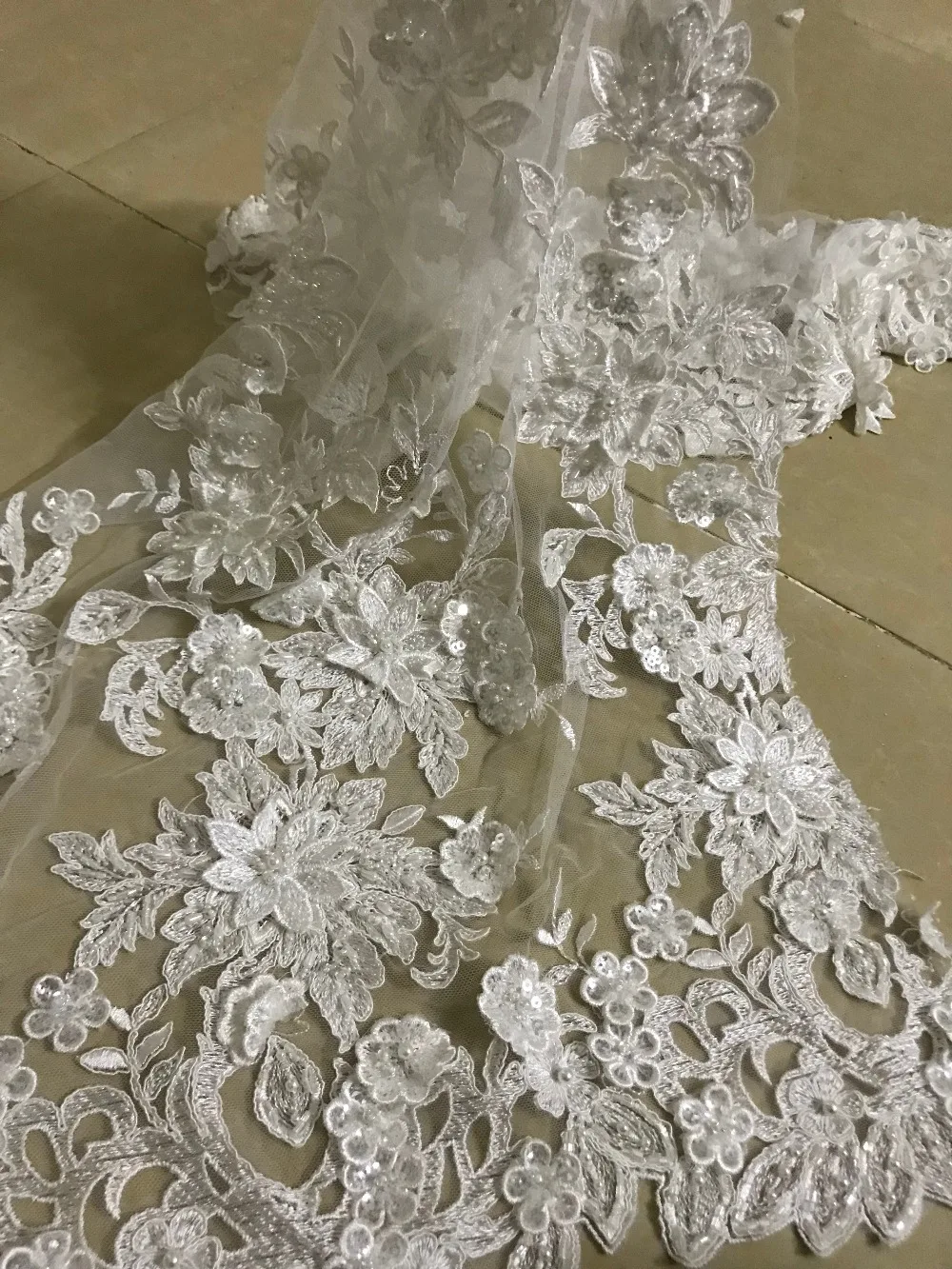 

beautiful 3d flower Nigerian Lace Fabric ZH-4925 For Wedding dress