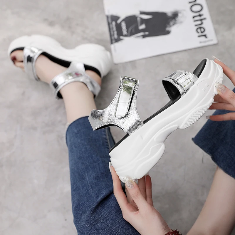 ADBOOV/Новые Босоножки на платформе женские летние ботинки с массивным каблуком на толстой подошве сандалии на плоской подошве из 2 предметов женские Sandalias Mujer