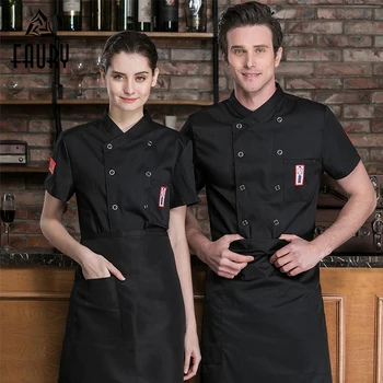 

Chinese Restaurant Kitchen Chef Cooking Workwear Short Sleeve Double Breasted Food Service Hotel Waiter Barber Shop Uniforms Top