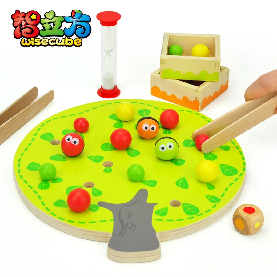 

candice guo! Funny educational wooden toy montessori colorful fruit tree clip balls hand-eye coordination toy 1pc