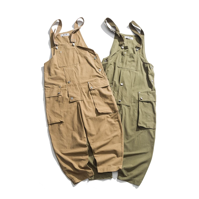 

2019 Summer New Fashion Harajuku Couple Loose Japanese Tooling Multi-pocket Strap Retro Wash American Casual Trousers