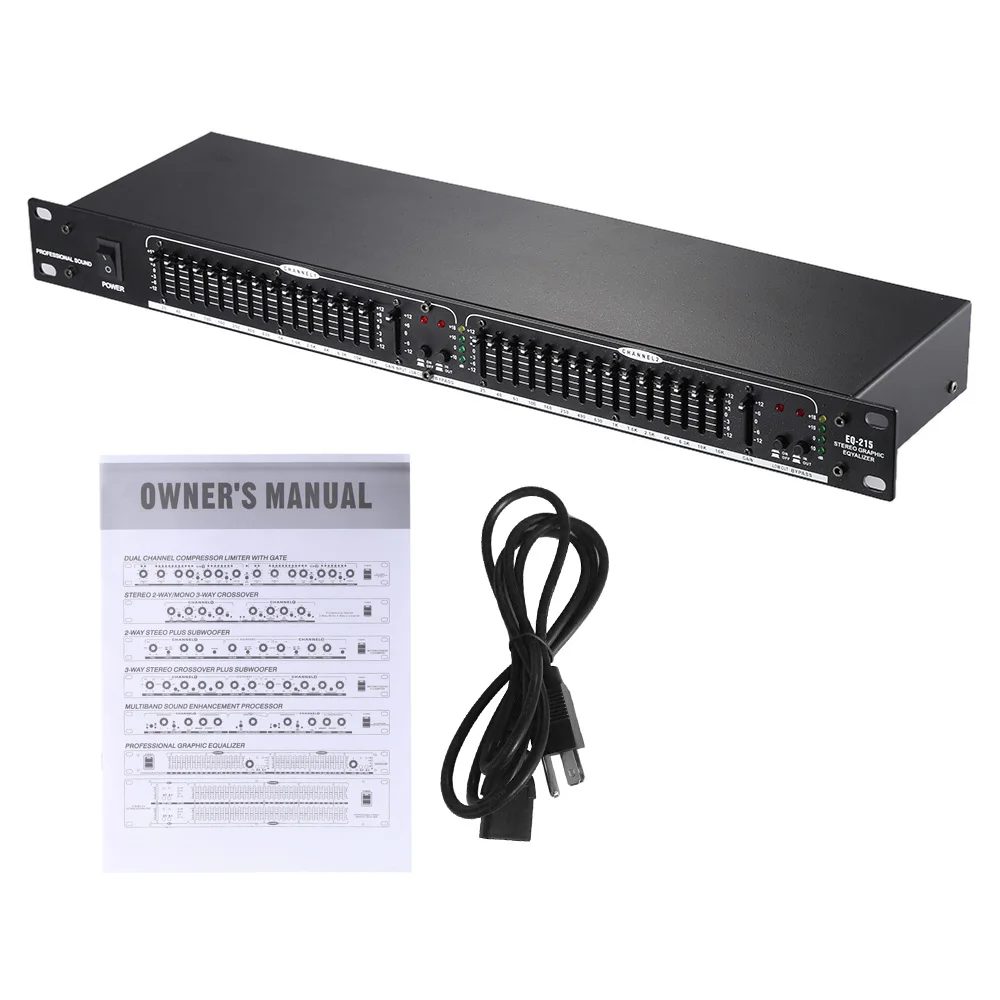 High Quality EQ 215 Dual Channel 15 Band Equalizer 1U Rack Mountmount