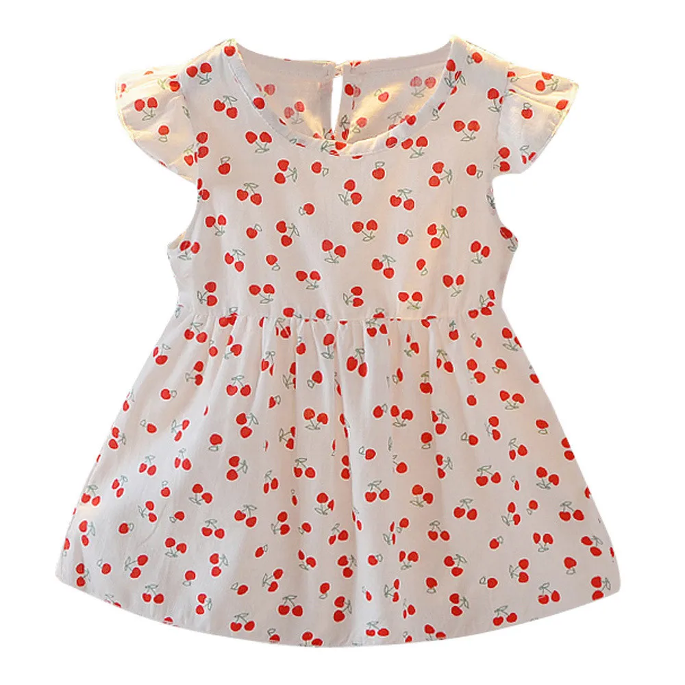 Toddler Baby Girls Dress Summer Fly Sleeve Fruit Cherry Print Dresses