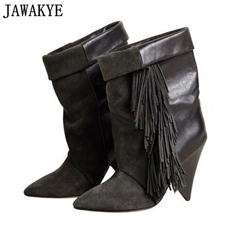 grey pointed ankle boots