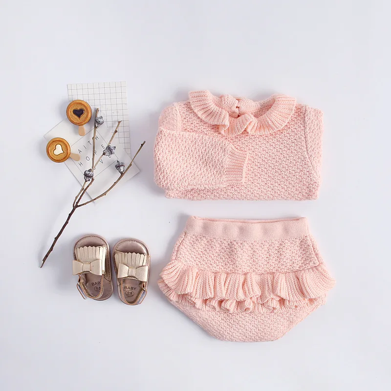Комплект детской одежды принцессы; вязаный свитер и шорты; Одежда для маленьких девочек; осенне-зимний костюм для малышей; одежда для маленьких девочек