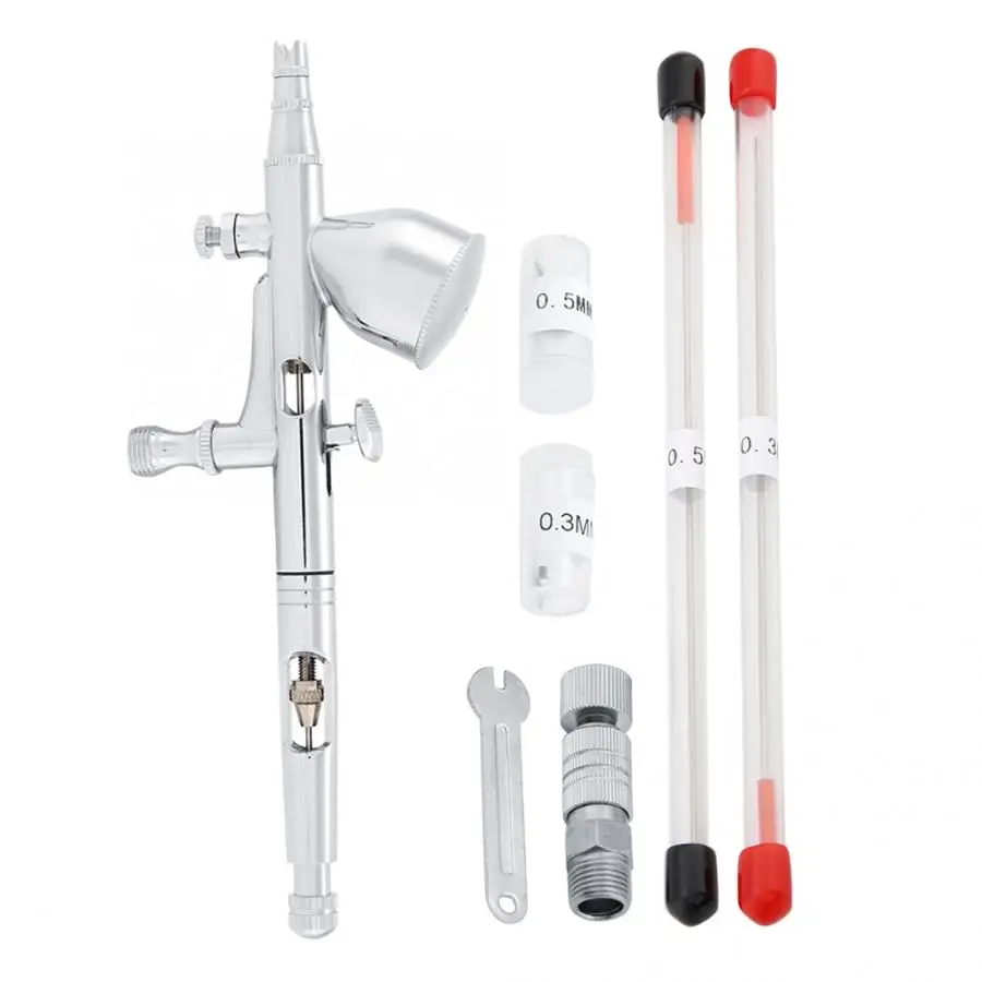 

New Gravity Feed Dual Action 9CC Airbrush Spray 0.2MM 0.3MM 0.5MM Needles Nozzles Kit Tools