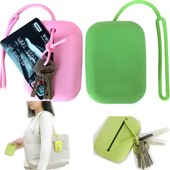 

Multifunctional Women Key Chain Hasp Style Silicone Pouch Card Bag Perfect Gift Key Holder Key Ring for Shopping Color Random