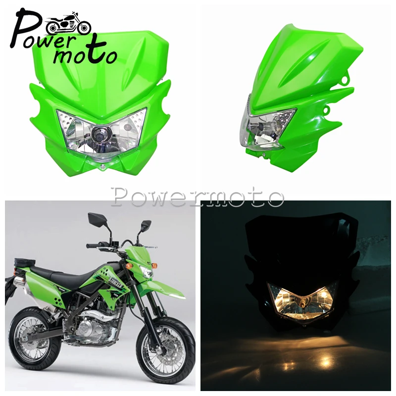 Dual Sport Motorcycle Streetfighter LED Headlight Head Lamp For Kawasaki Green