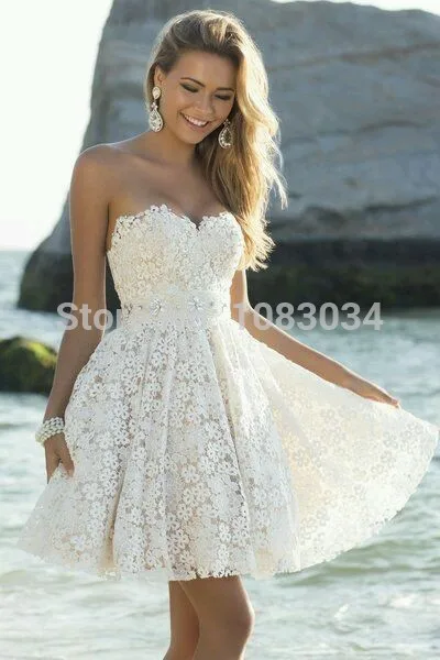 Cute A Line Sweetheart White Bridal Short Dress 2017 Vintage Lace Cute A Line Sweetheart White Bridal Short Dress 2017 Vintage Lace Beach Wedding With