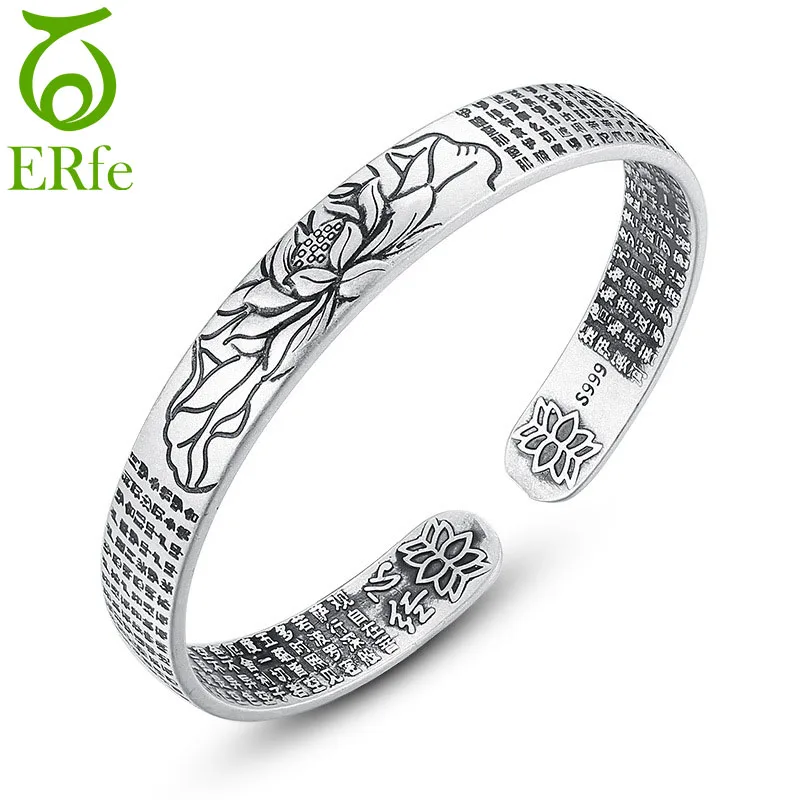 ER Lotus Sutra 999 серебряный браслет Femme Argent женский тибетский буддийский с писаниями