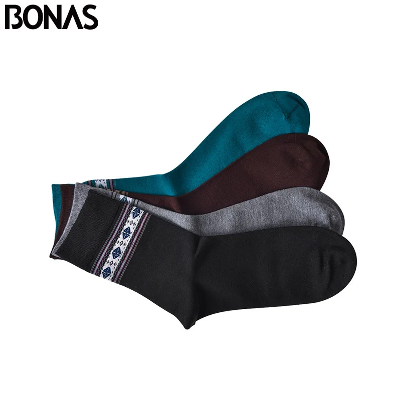 BONAS, 4 пары, мужские носки в деловом стиле, Модные дышащие однотонные хлопковые носки, дезодорирующие носки из бамбукового волокна, мужские анти-берибери носки, 02266