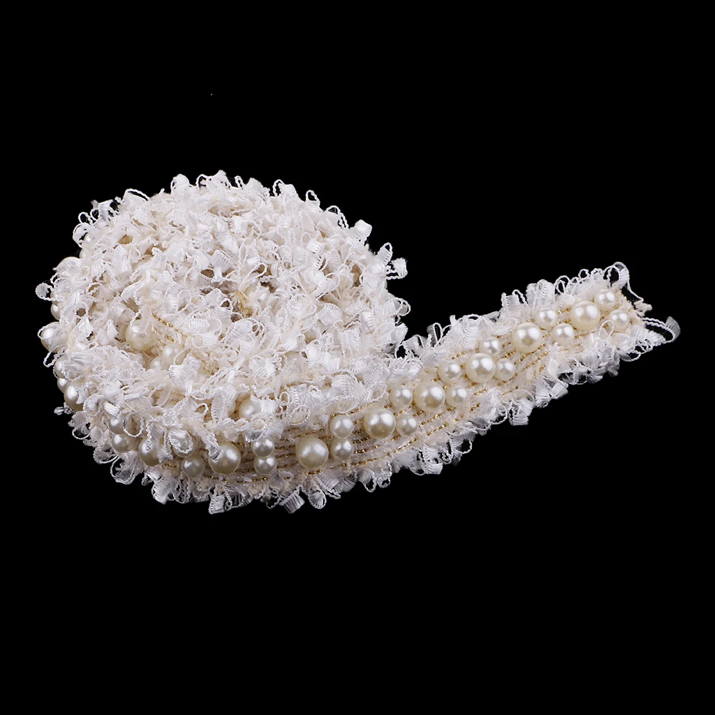 3pcs/1 Yards Handmade Pearl Beaded Embroidery Ribbon Lace Trim Embellishment for Wedding Party Christmas 3/4.5cm